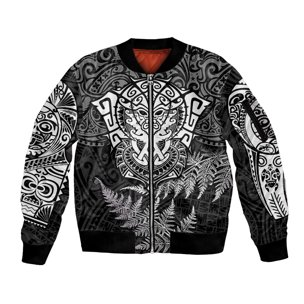 New Zealand Rugby Sleeve Zip Bomber Jacket Silver Fern All Black Mix Ta Moko White Style - Wonder Print Shop