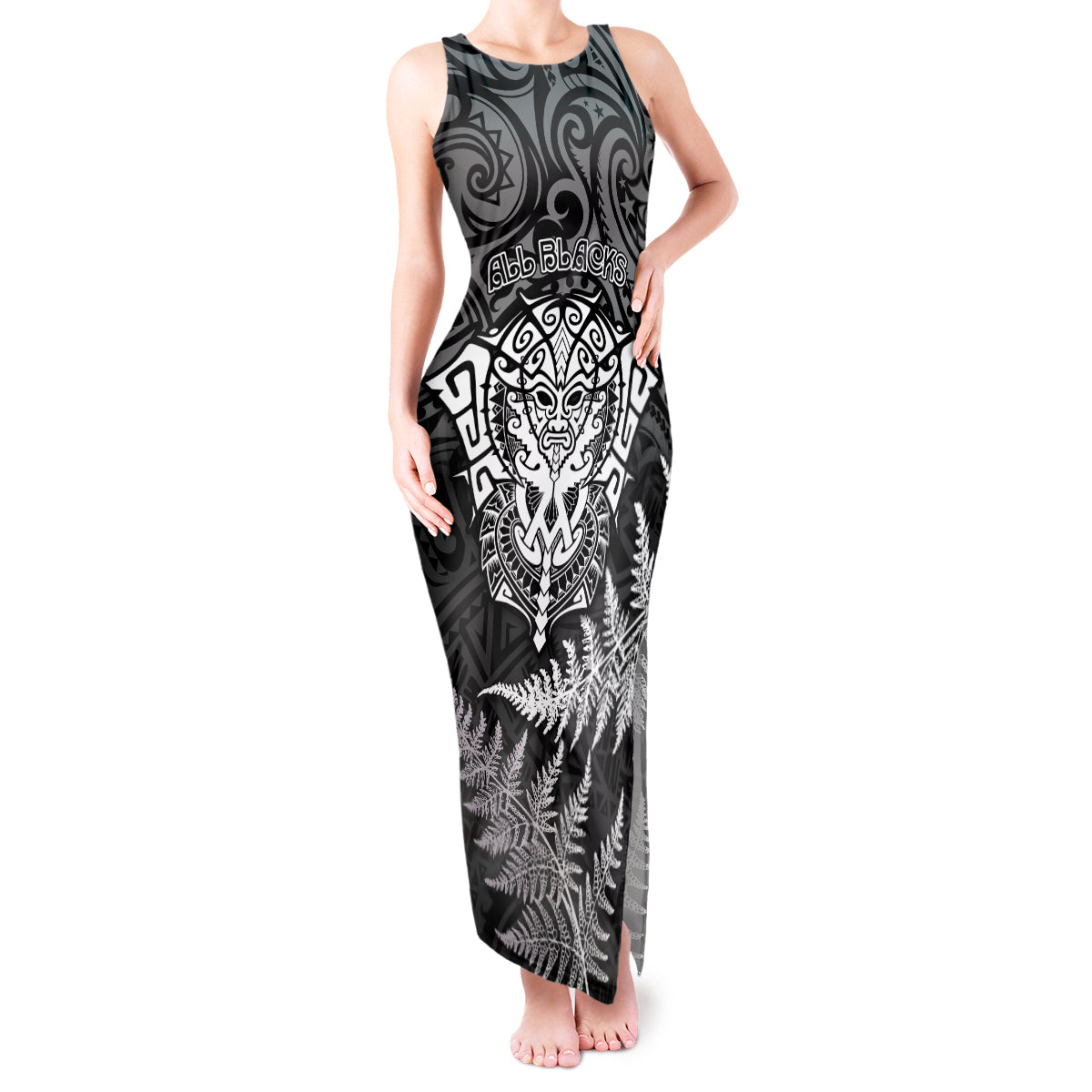 New Zealand Rugby Tank Maxi Dress Silver Fern All Black Mix Ta Moko White Style - Wonder Print Shop