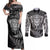 Personalised New Zealand Rugby Couples Matching Off Shoulder Maxi Dress and Long Sleeve Button Shirts Silver Fern All Black Mix Ta Moko White Style LT9 - Wonder Print Shop