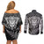 Personalised New Zealand Rugby Couples Matching Off Shoulder Short Dress and Long Sleeve Button Shirts Silver Fern All Black Mix Ta Moko White Style LT9 - Wonder Print Shop