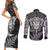 Personalised New Zealand Rugby Couples Matching Short Sleeve Bodycon Dress and Long Sleeve Button Shirts Silver Fern All Black Mix Ta Moko White Style LT9 - Wonder Print Shop