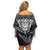 Personalised New Zealand Rugby Off Shoulder Short Dress Silver Fern All Black Mix Ta Moko White Style - Wonder Print Shop