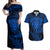 New Zealand Rugby Couples Matching Off Shoulder Maxi Dress and Hawaiian Shirt Silver Fern All Black Mix Ta Moko Blue Style LT9 - Wonder Print Shop