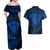 New Zealand Rugby Couples Matching Off Shoulder Maxi Dress and Hawaiian Shirt Silver Fern All Black Mix Ta Moko Blue Style LT9 - Wonder Print Shop