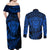 New Zealand Rugby Couples Matching Off Shoulder Maxi Dress and Long Sleeve Button Shirts Silver Fern All Black Mix Ta Moko Blue Style LT9 - Wonder Print Shop