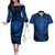 New Zealand Rugby Couples Matching Off The Shoulder Long Sleeve Dress and Hawaiian Shirt Silver Fern All Black Mix Ta Moko Blue Style LT9 - Wonder Print Shop