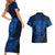 New Zealand Rugby Couples Matching Short Sleeve Bodycon Dress and Hawaiian Shirt Silver Fern All Black Mix Ta Moko Blue Style LT9 - Wonder Print Shop