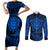 New Zealand Rugby Couples Matching Short Sleeve Bodycon Dress and Long Sleeve Button Shirts Silver Fern All Black Mix Ta Moko Blue Style LT9 - Wonder Print Shop