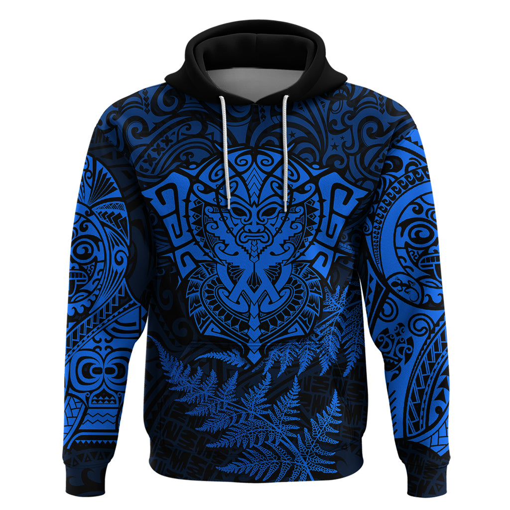 New Zealand Rugby Hoodie Silver Fern All Black Mix Ta Moko Blue Style - Wonder Print Shop