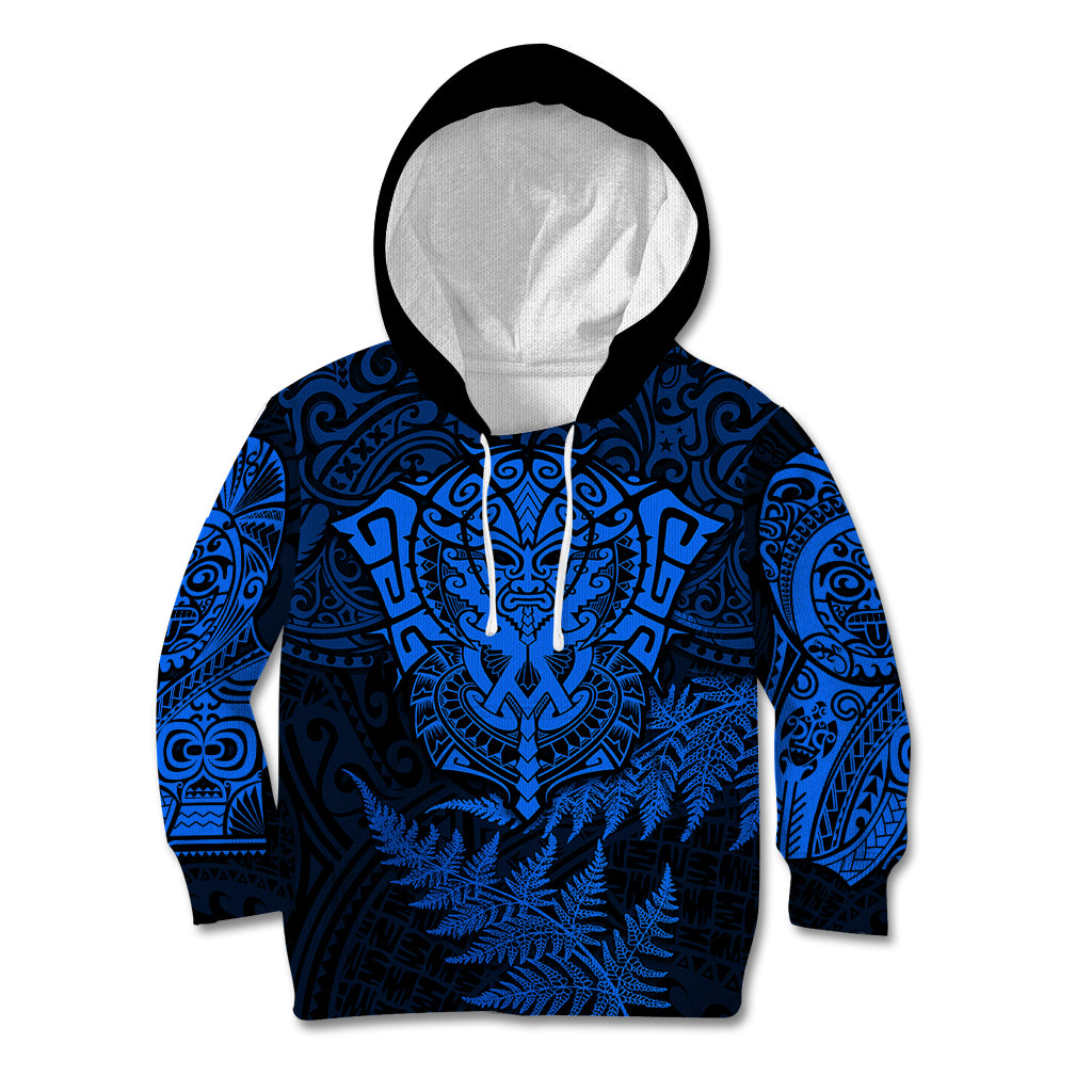 New Zealand Rugby Kid Hoodie Silver Fern All Black Mix Ta Moko Blue Style - Wonder Print Shop