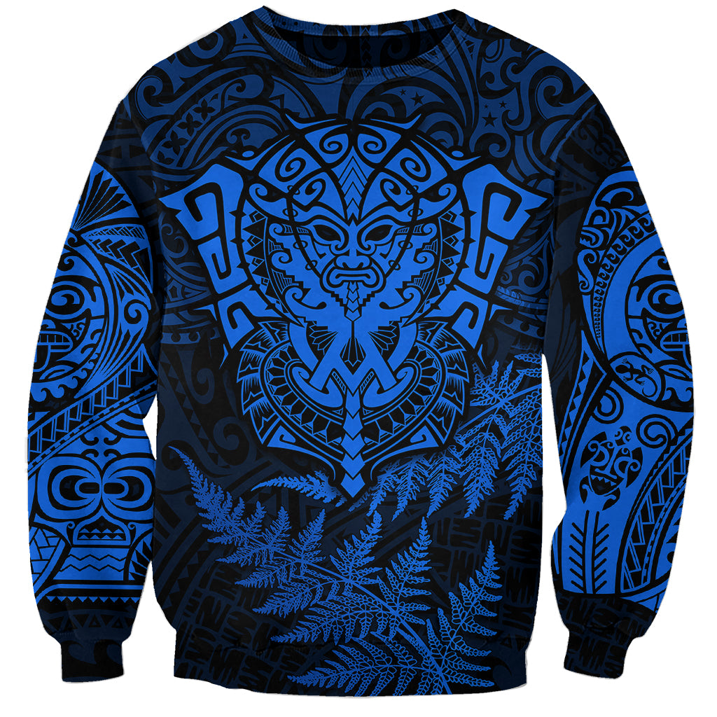 New Zealand Rugby Sweatshirt Silver Fern All Black Mix Ta Moko Blue Style - Wonder Print Shop