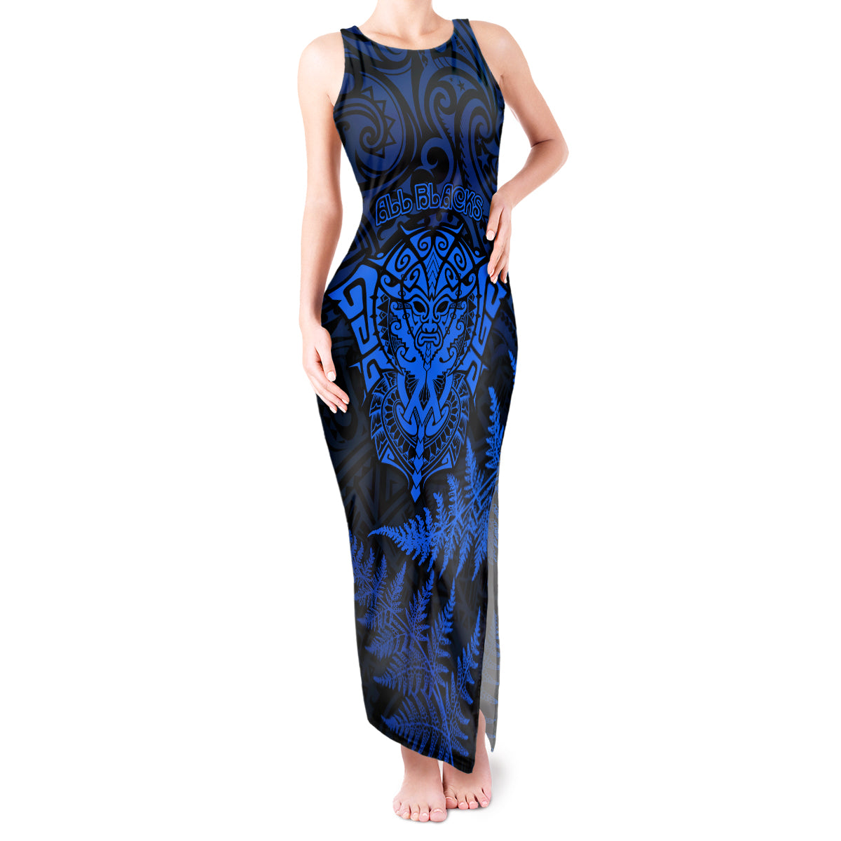 New Zealand Rugby Tank Maxi Dress Silver Fern All Black Mix Ta Moko Blue Style - Wonder Print Shop