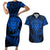 Personalised New Zealand Rugby Couples Matching Short Sleeve Bodycon Dress and Hawaiian Shirt Silver Fern All Black Mix Ta Moko Blue Style LT9 - Wonder Print Shop