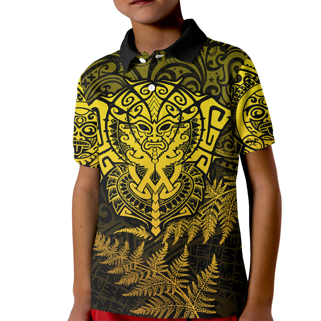 New Zealand Rugby Kid Polo Shirt Silver Fern All Black Mix Ta Moko Gold Style - Wonder Print Shop