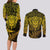 New Zealand Rugby Couples Matching Long Sleeve Bodycon Dress and Long Sleeve Button Shirts Silver Fern All Black Mix Ta Moko Gold Style LT9 - Wonder Print Shop