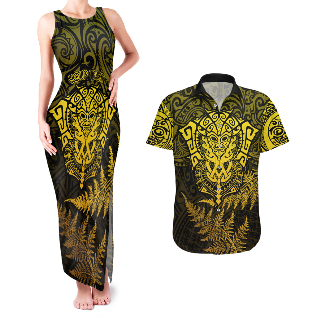 New Zealand Rugby Couples Matching Tank Maxi Dress and Hawaiian Shirt Silver Fern All Black Mix Ta Moko Gold Style LT9 - Wonder Print Shop