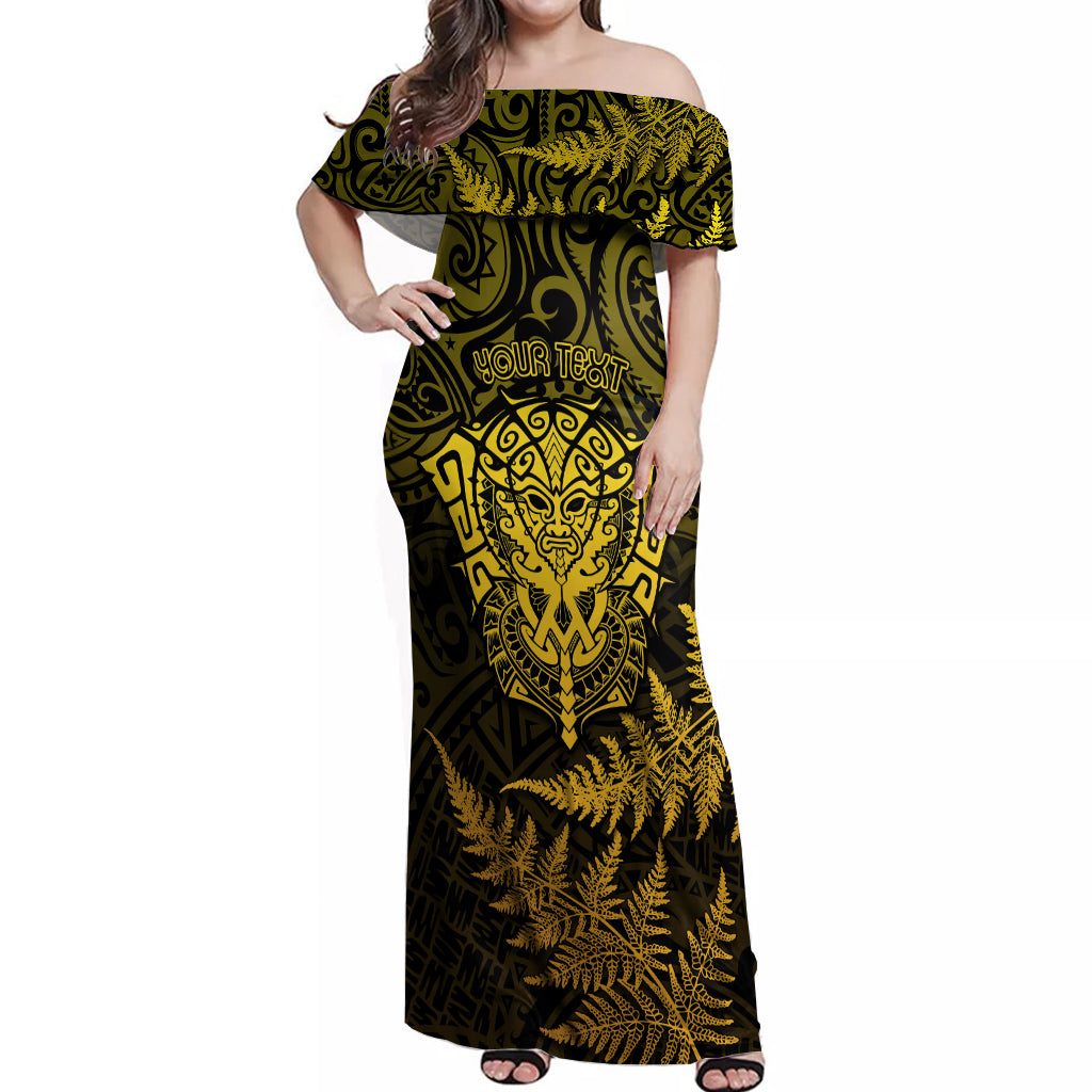 New Zealand Rugby Off Shoulder Maxi Dress Silver Fern All Black Mix Ta Moko Gold Style - Wonder Print Shop