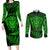 New Zealand Rugby Couples Matching Long Sleeve Bodycon Dress and Long Sleeve Button Shirts Silver Fern All Black Mix Ta Moko Green Style LT9 - Wonder Print Shop