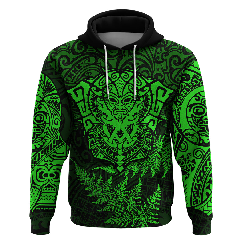 New Zealand Rugby Hoodie Silver Fern All Black Mix Ta Moko Green Style - Wonder Print Shop