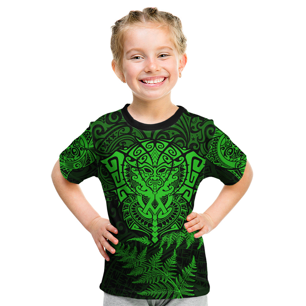 New Zealand Rugby Kid T Shirt Silver Fern All Black Mix Ta Moko Green Style - Wonder Print Shop