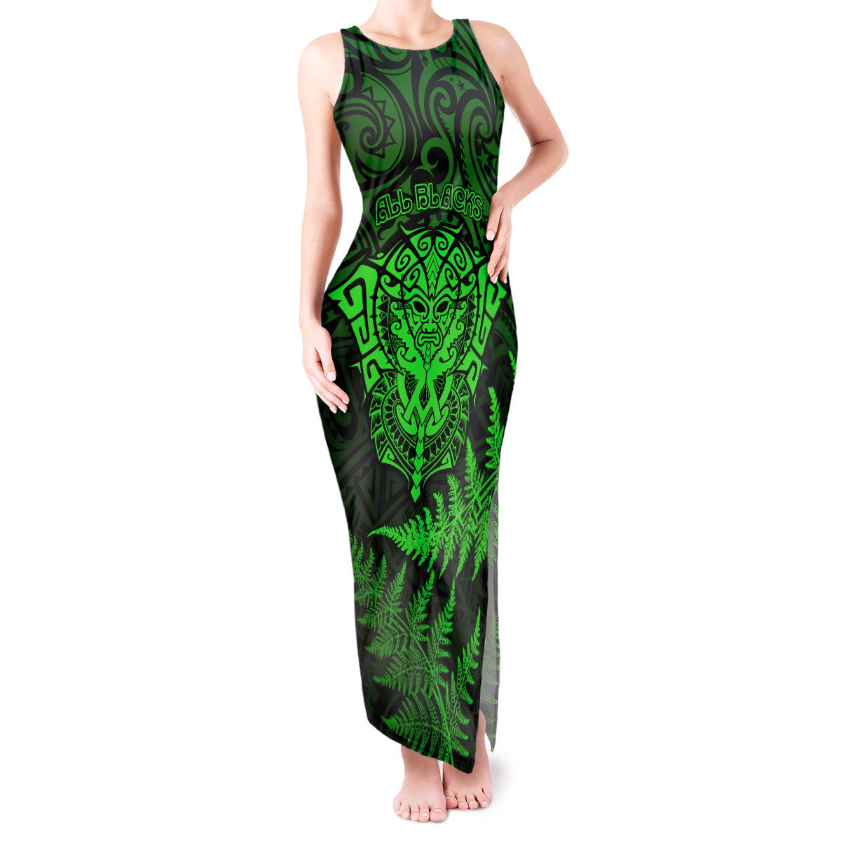 New Zealand Rugby Tank Maxi Dress Silver Fern All Black Mix Ta Moko Green Style - Wonder Print Shop