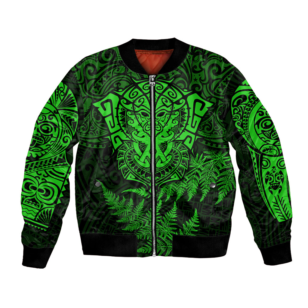 New Zealand Rugby Bomber Jacket Silver Fern All Black Mix Ta Moko Green Style LT9 - Wonder Print Shop