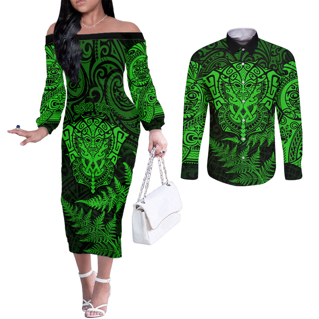 new-zealand-rugby-couples-matching-off-the-shoulder-long-sleeve-dress-and-long-sleeve-button-shirts-silver-fern-all-black-mix-ta-moko-green-style