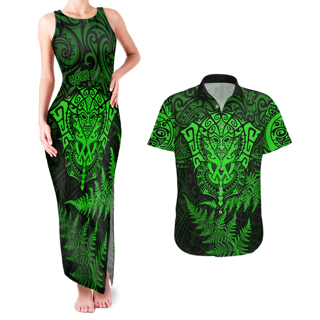 New Zealand Rugby Couples Matching Tank Maxi Dress and Hawaiian Shirt Silver Fern All Black Mix Ta Moko Green Style LT9 - Wonder Print Shop