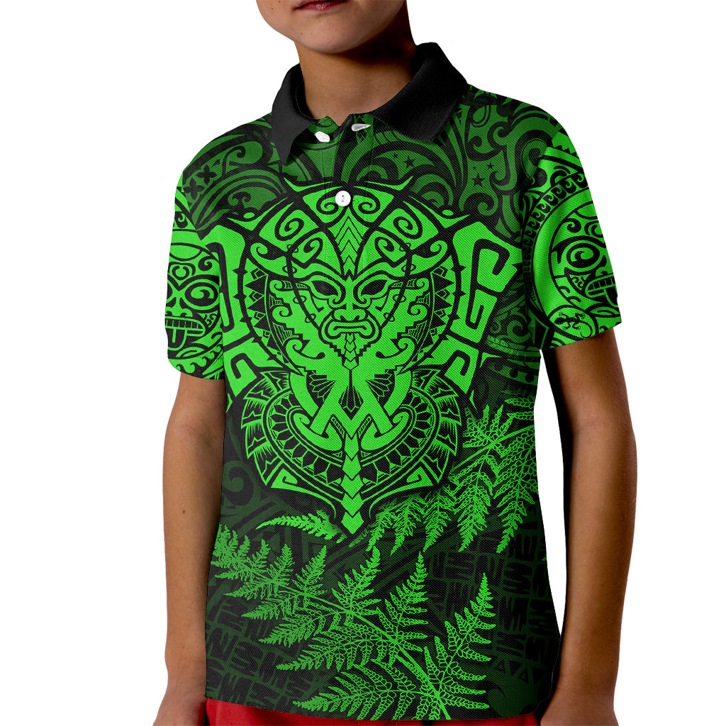 New Zealand Rugby Kid Polo Shirt Silver Fern All Black Mix Ta Moko Green Style - Wonder Print Shop