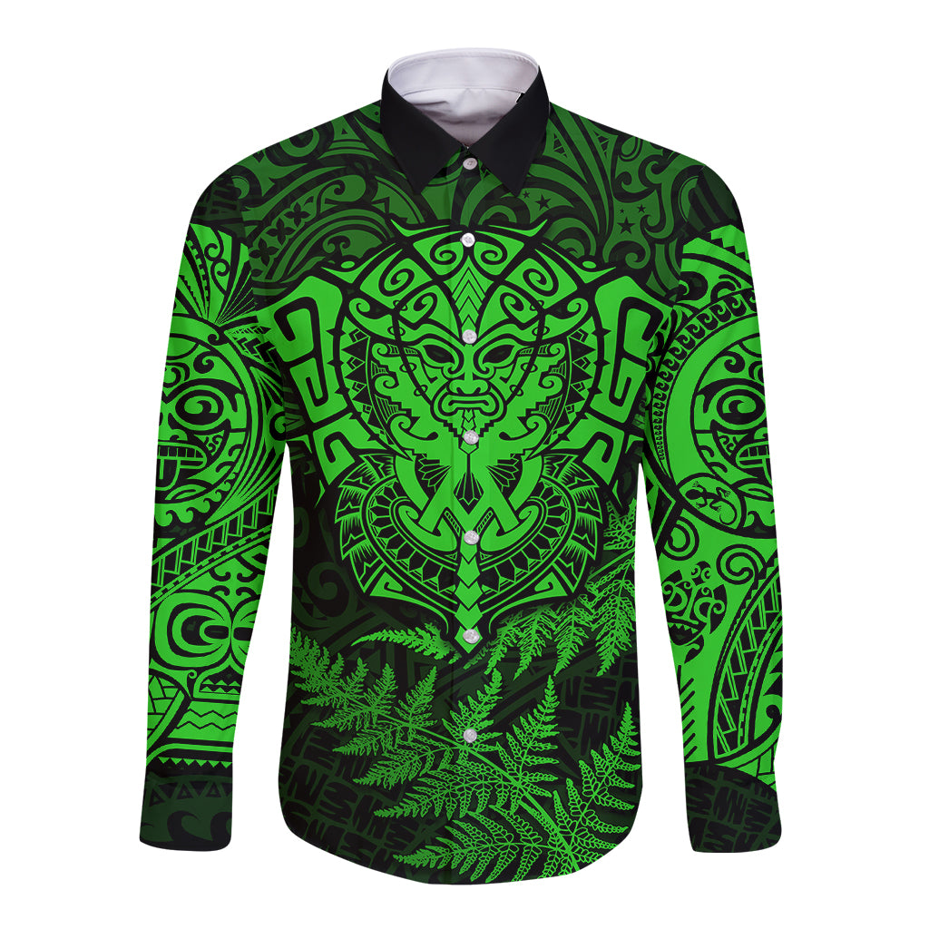 New Zealand Rugby Long Sleeve Button Shirt Silver Fern All Black Mix Ta Moko Green Style - Wonder Print Shop