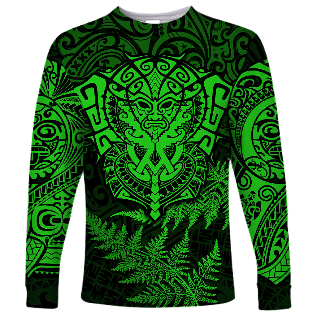 New Zealand Rugby Long Sleeve Shirt Silver Fern All Black Mix Ta Moko Green Style - Wonder Print Shop