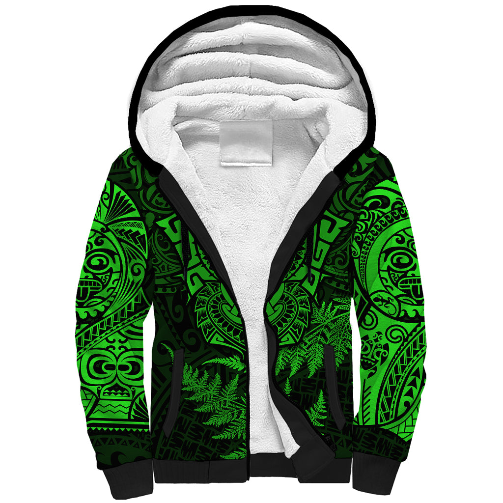 New Zealand Rugby Sherpa Hoodie Silver Fern All Black Mix Ta Moko Green Style - Wonder Print Shop