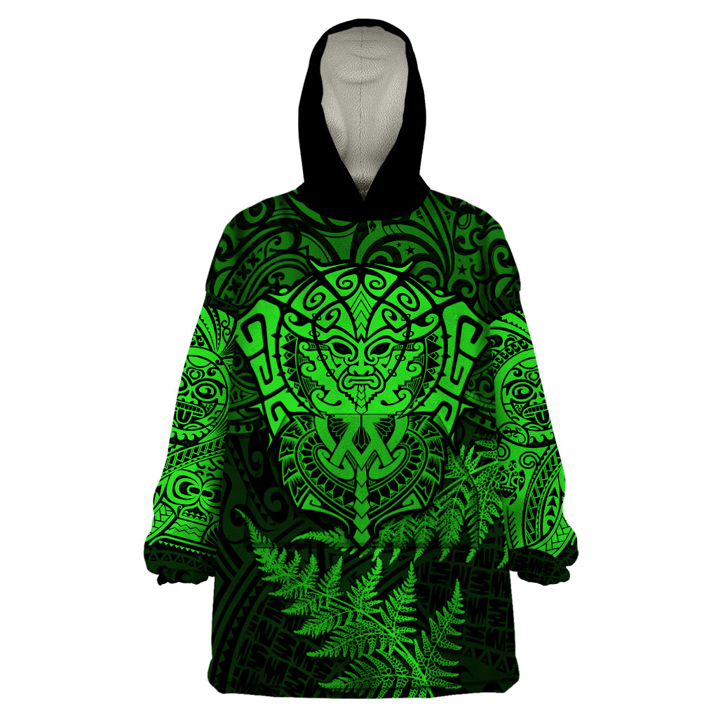 New Zealand Rugby Wearable Blanket Hoodie Silver Fern All Black Mix Ta Moko Green Style - Wonder Print Shop