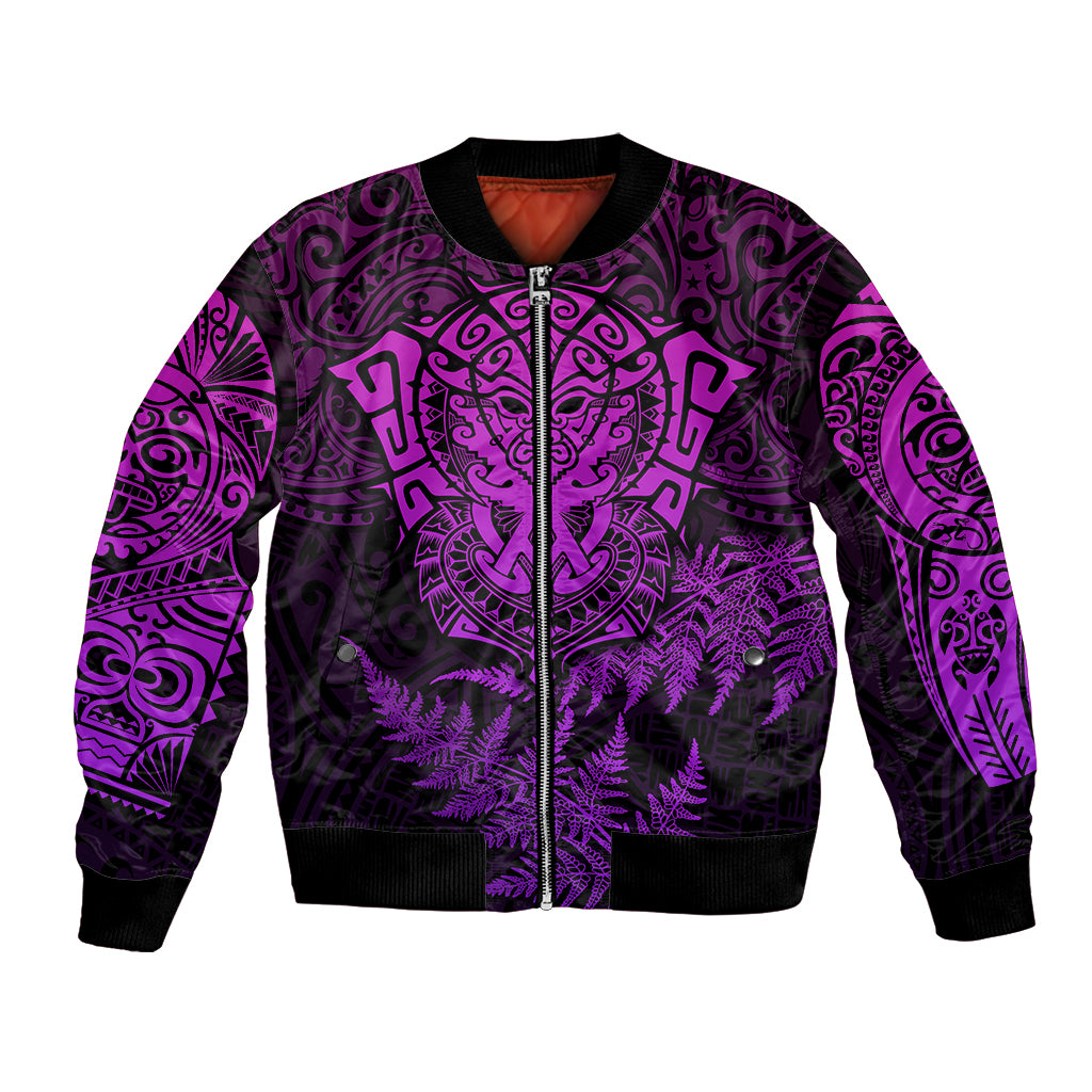 New Zealand Rugby Bomber Jacket Silver Fern All Black Mix Ta Moko Purple Style LT9 - Wonder Print Shop