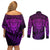 New Zealand Rugby Couples Matching Off Shoulder Short Dress and Long Sleeve Button Shirts Silver Fern All Black Mix Ta Moko Purple Style LT9 - Wonder Print Shop