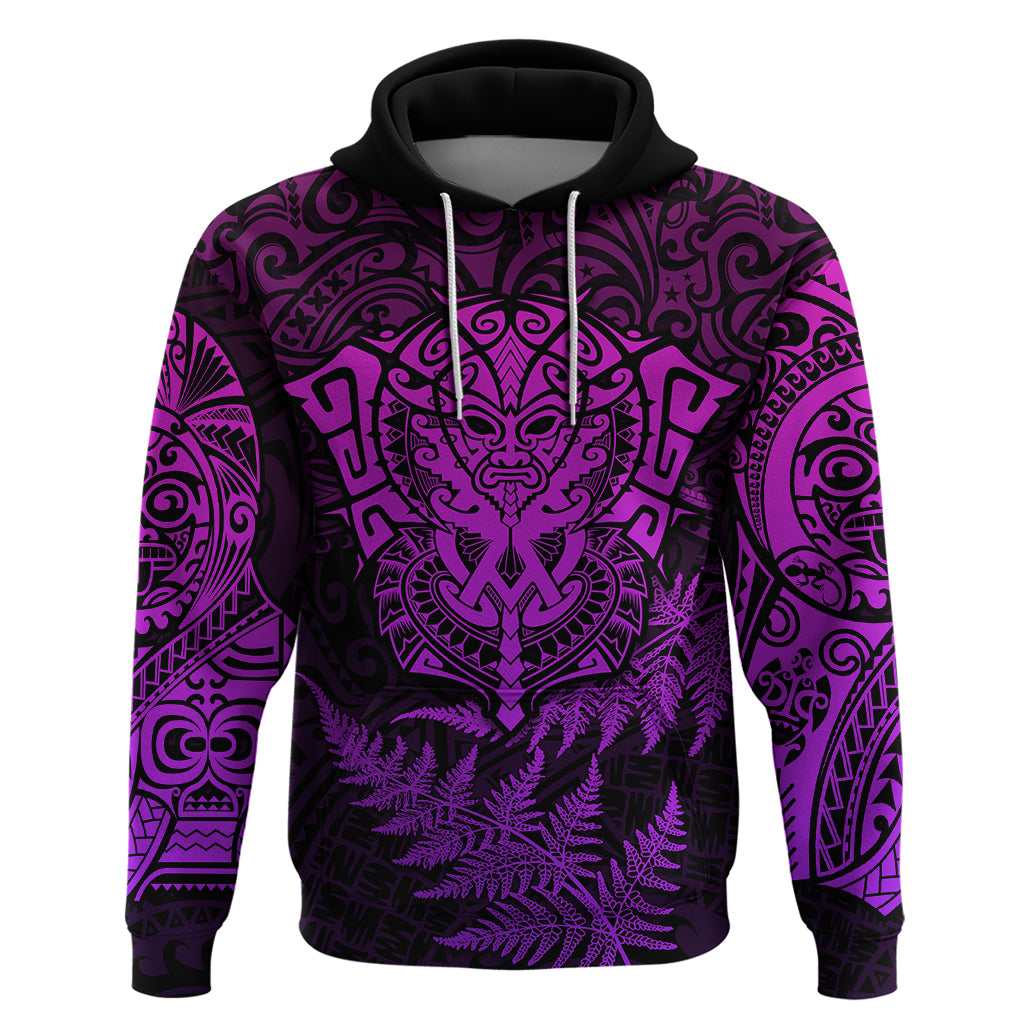 New Zealand Rugby Hoodie Silver Fern All Black Mix Ta Moko Purple Style - Wonder Print Shop