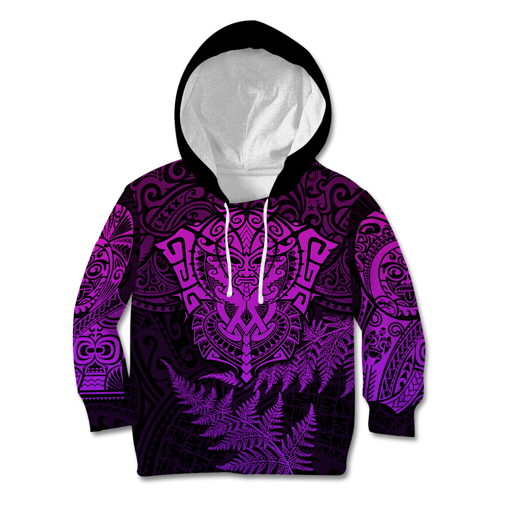 New Zealand Rugby Kid Hoodie Silver Fern All Black Mix Ta Moko Purple Style - Wonder Print Shop