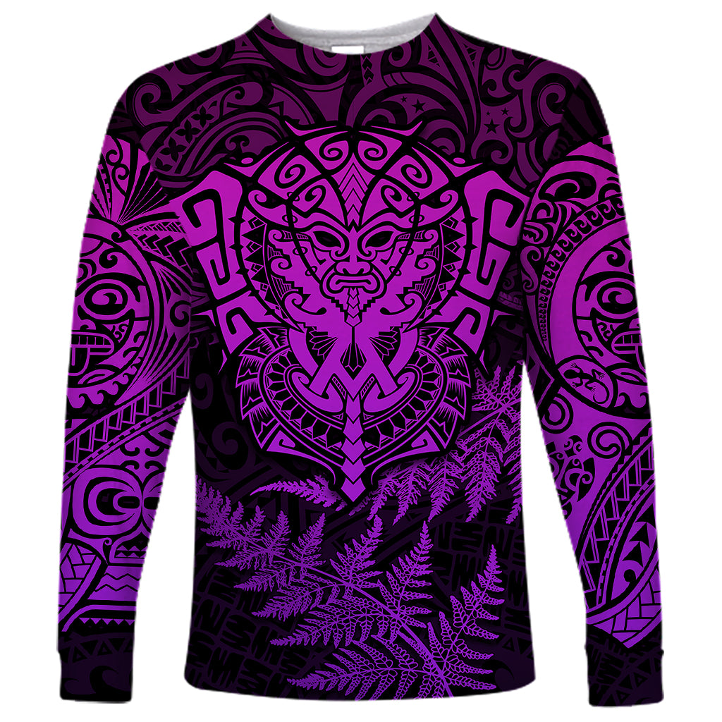 New Zealand Rugby Long Sleeve Shirt Silver Fern All Black Mix Ta Moko Purple Style - Wonder Print Shop