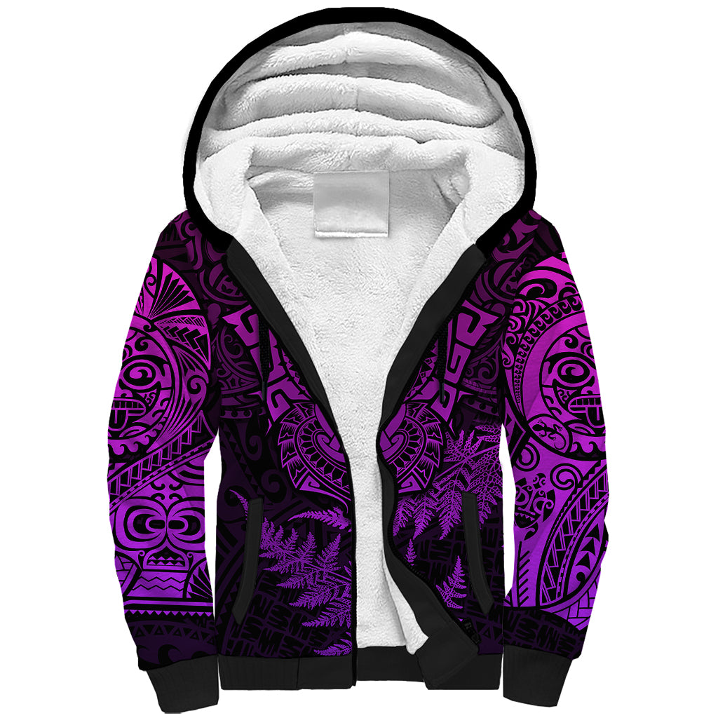 New Zealand Rugby Sherpa Hoodie Silver Fern All Black Mix Ta Moko Purple Style - Wonder Print Shop