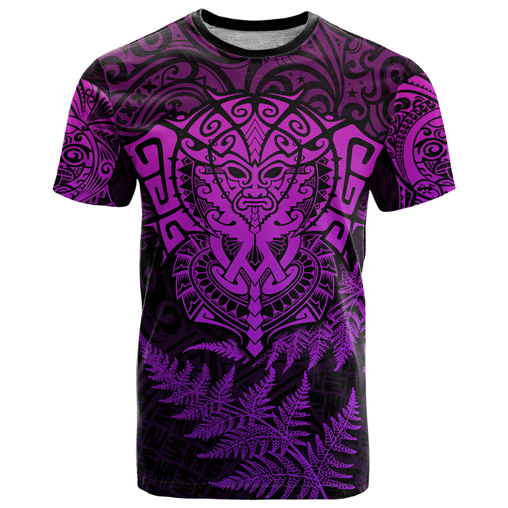 New Zealand Rugby T Shirt Silver Fern All Black Mix Ta Moko Purple Style - Wonder Print Shop