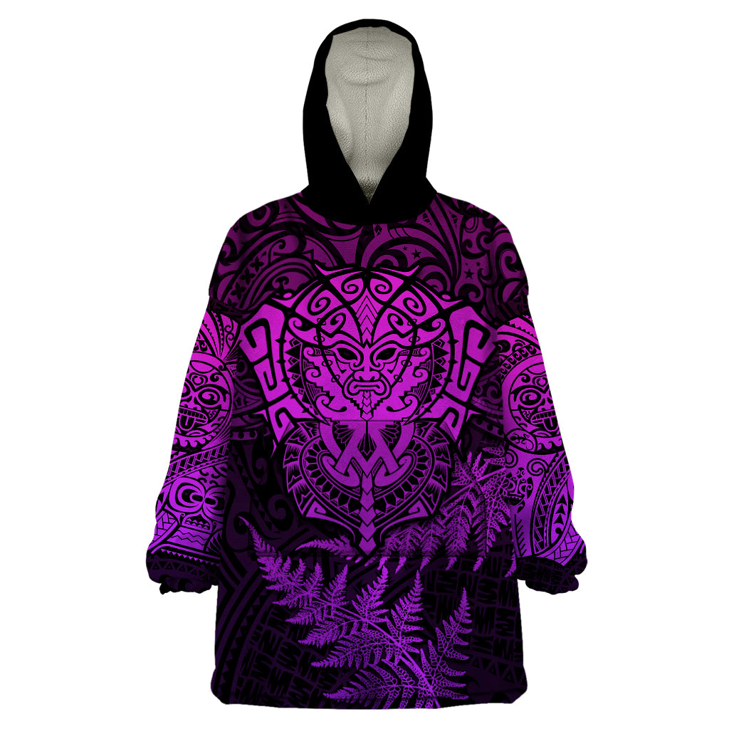 New Zealand Rugby Wearable Blanket Hoodie Silver Fern All Black Mix Ta Moko Purple Style - Wonder Print Shop