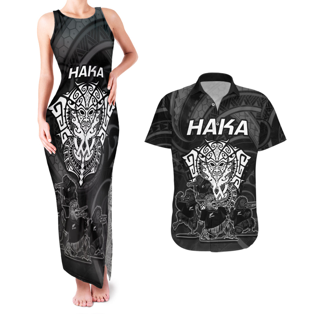 Personalised New Zealand Rugby Couples Matching Tank Maxi Dress and Hawaiian Shirt Aotearoa Ka Mate Haka All Black Mix Ta Moko White Style LT9 - Wonder Print Shop