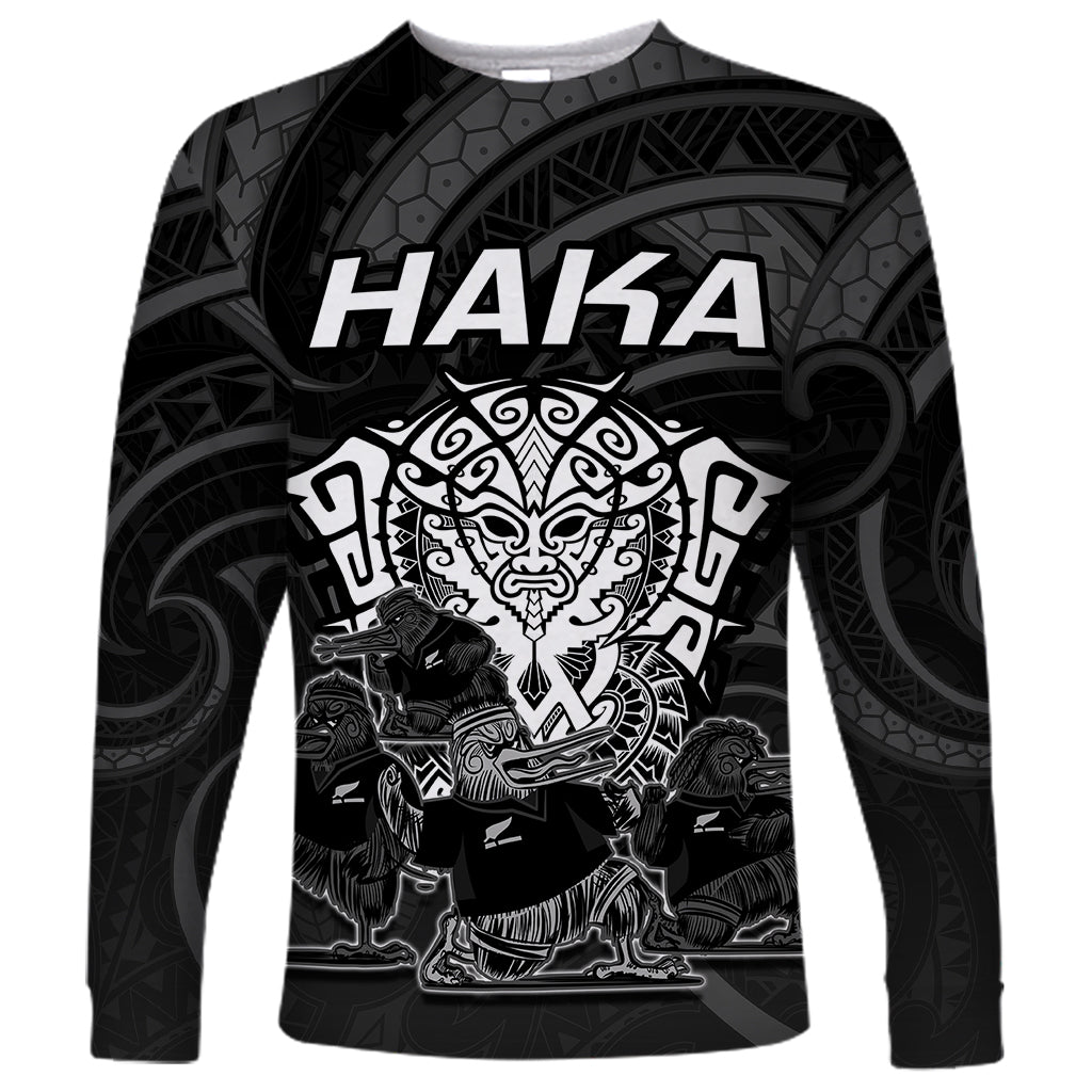 Personalised New Zealand Rugby Long Sleeve Shirt Aotearoa Ka Mate Haka All Black Mix Ta Moko White Style - Wonder Print Shop