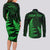 Personalised New Zealand Rugby Couples Matching Long Sleeve Bodycon Dress and Long Sleeve Button Shirts Aotearoa Ka Mate Haka All Black Mix Ta Moko Green Style LT9 - Wonder Print Shop