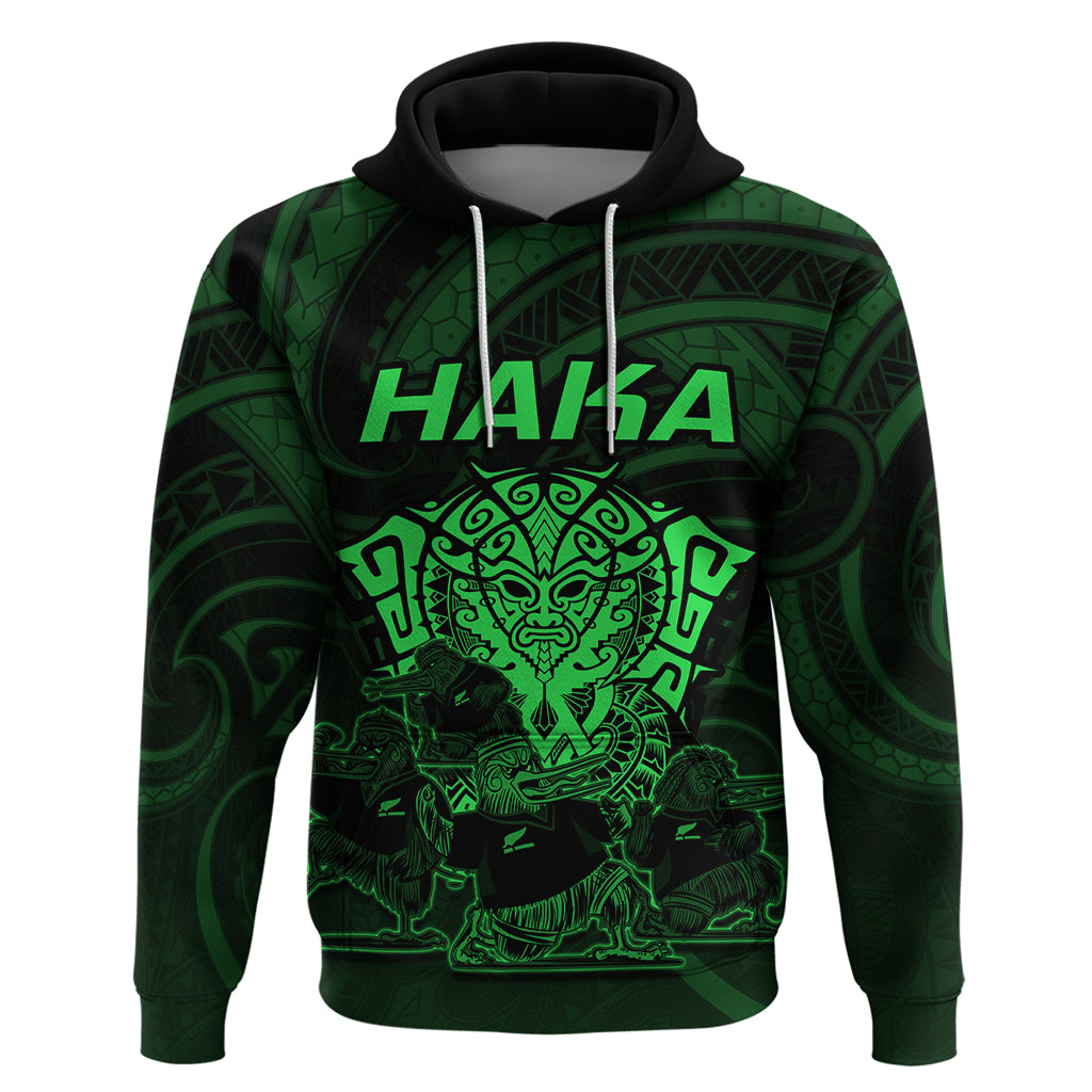 Personalised New Zealand Rugby Hoodie Aotearoa Ka Mate Haka All Black Mix Ta Moko Green Style - Wonder Print Shop