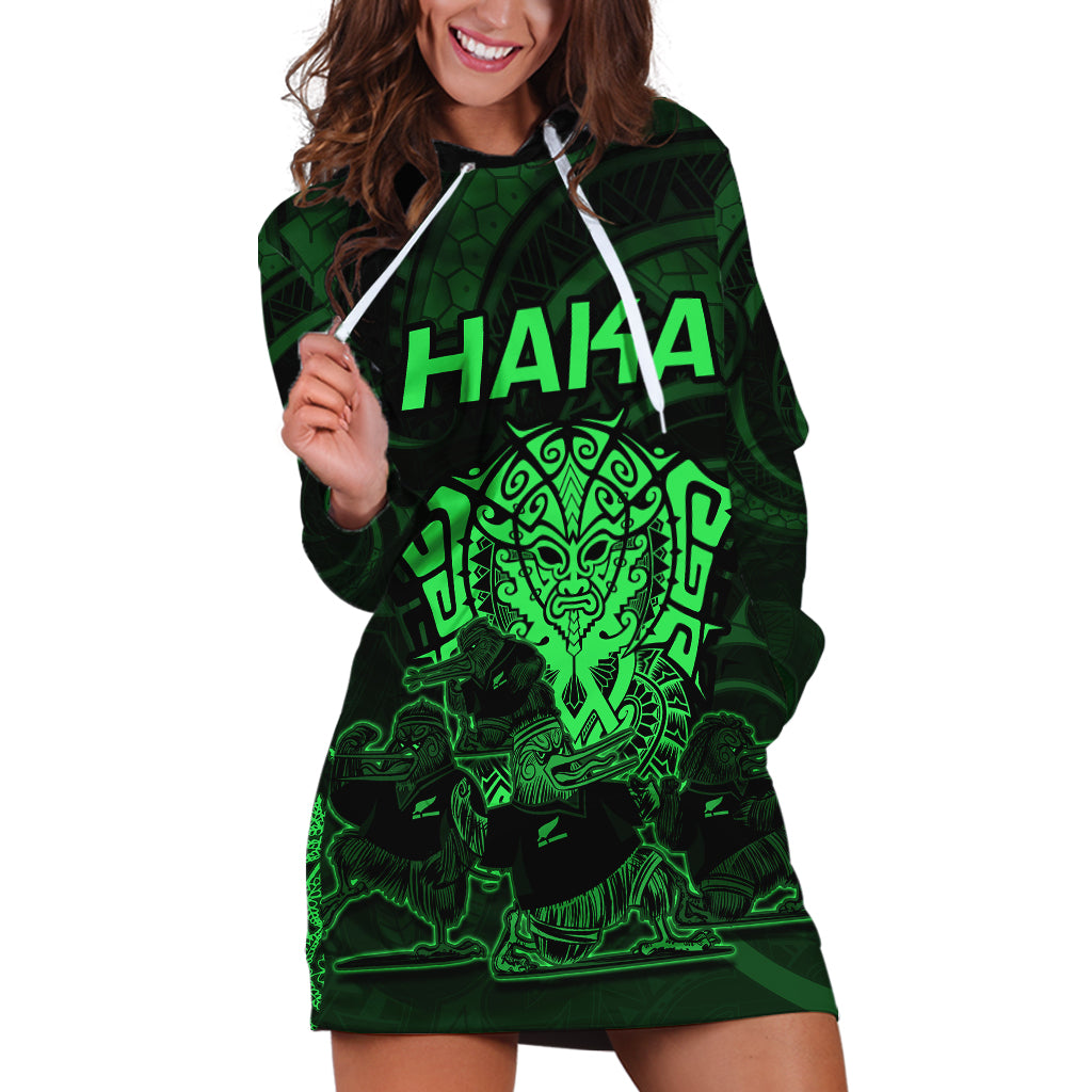 Personalised New Zealand Rugby Hoodie Dress Aotearoa Ka Mate Haka All Black Mix Ta Moko Green Style - Wonder Print Shop