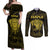 Personalised New Zealand Rugby Couples Matching Off Shoulder Maxi Dress and Long Sleeve Button Shirts Aotearoa Ka Mate Haka All Black Mix Ta Moko Gold Style LT9 - Wonder Print Shop