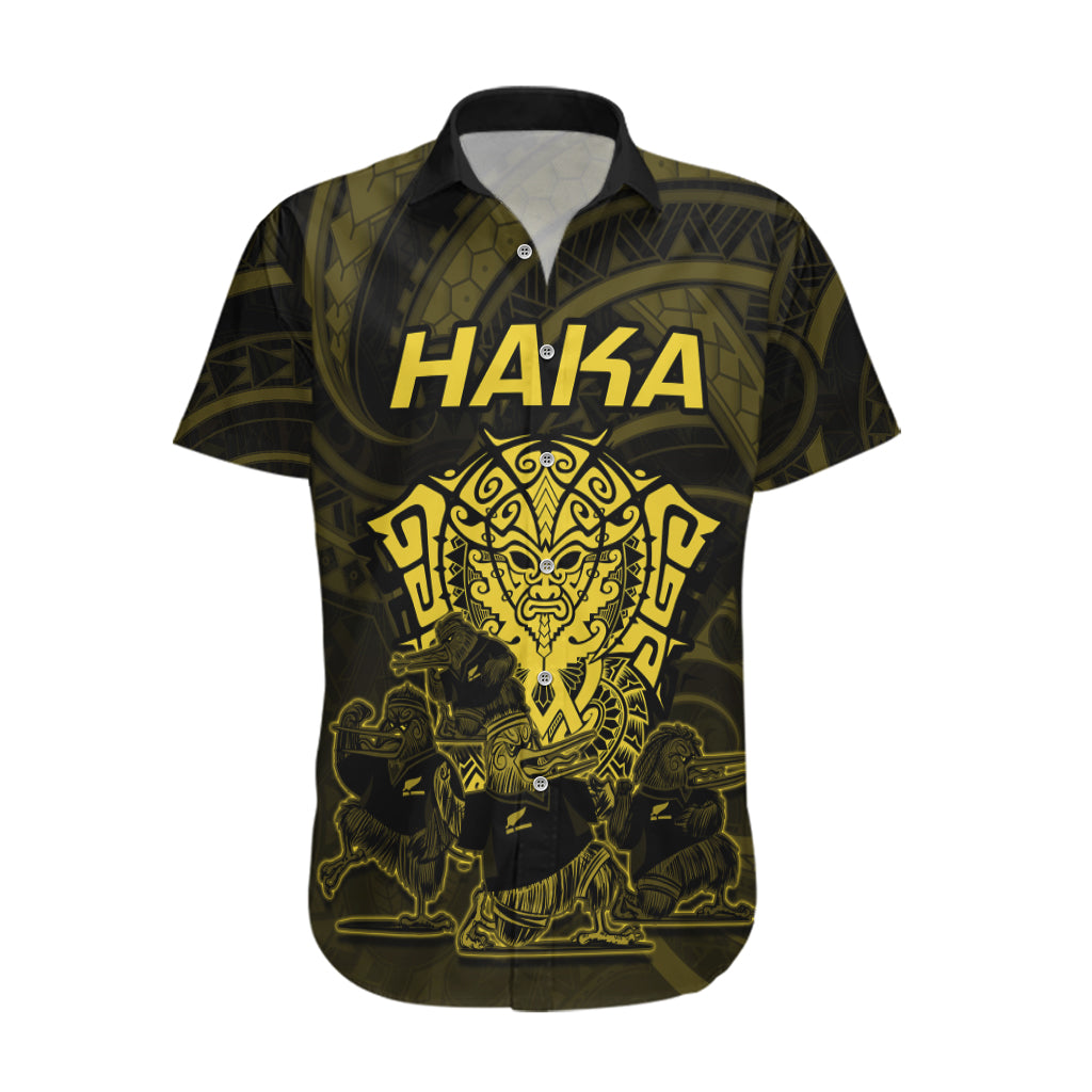 Personalised New Zealand Rugby Hawaiian Shirt Aotearoa Ka Mate Haka All Black Mix Ta Moko Gold Style - Wonder Print Shop