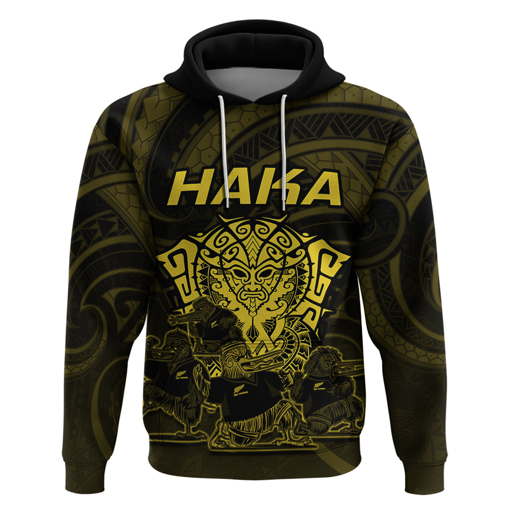 Personalised New Zealand Rugby Hoodie Aotearoa Ka Mate Haka All Black Mix Ta Moko Gold Style - Wonder Print Shop