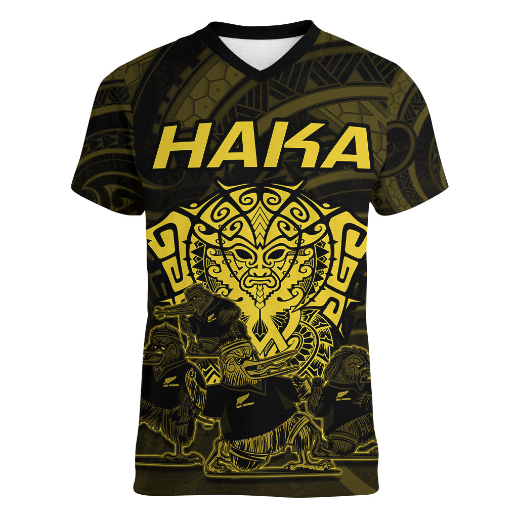 personalised-new-zealand-rugby-women-v-neck-t-shirt-aotearoa-ka-mate-haka-all-black-mix-ta-moko-gold-style